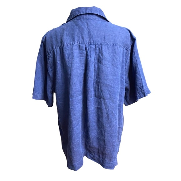 Coldwater Creek Oversized Linen Camp Shirt Size LP Indian Ink Blue Button Down - Picture 7 of 10